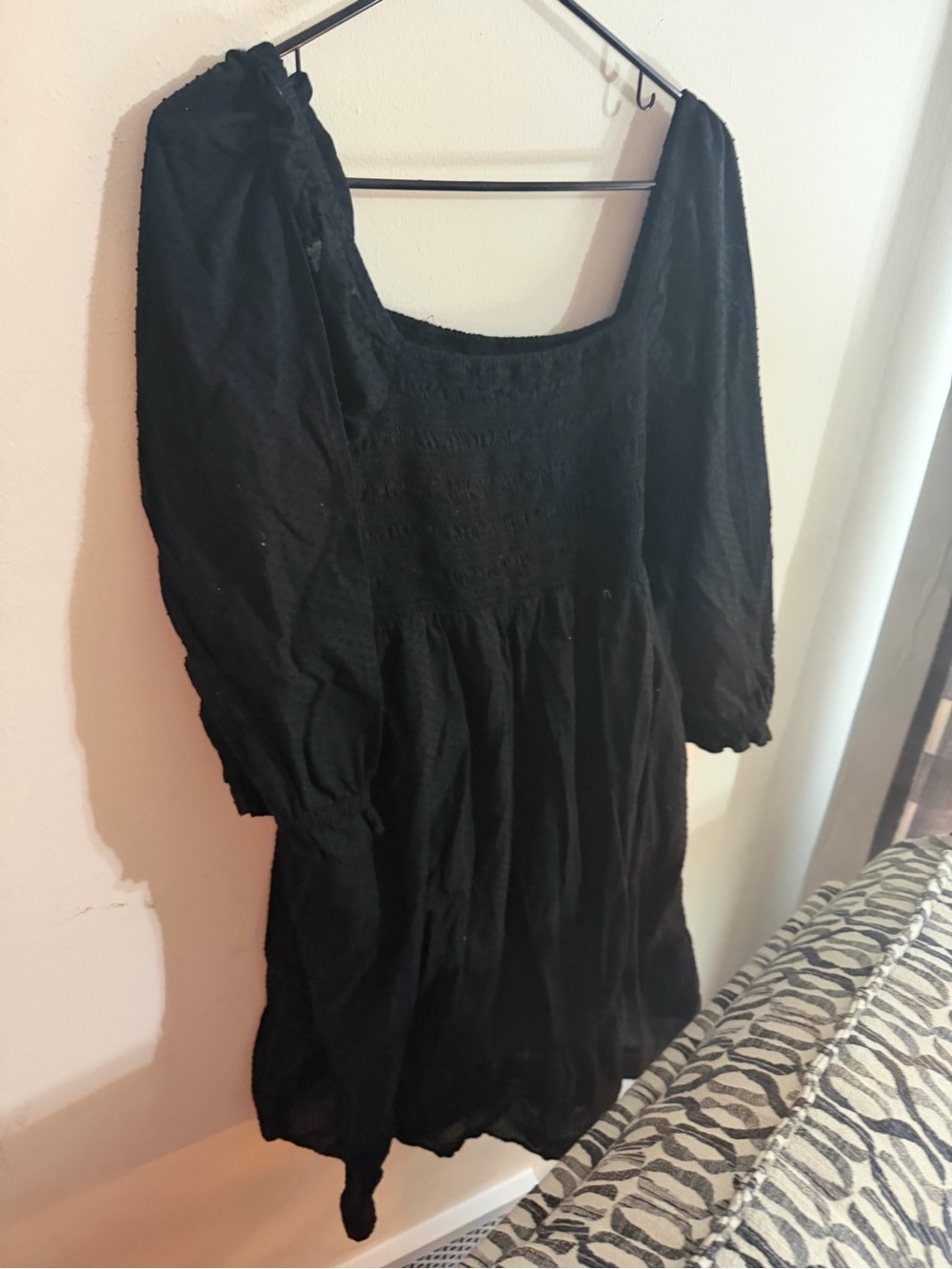J. Crew Size XXL Black Square-Neck Long Sleeve Smocked Mini Dress